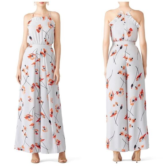 Anthropologie Paper‎ Crown Ruffle Poppy White Water Floral Jumpsuit sz Small - Picture 1 of 16